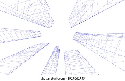 Vista de perspectiva de la arquitectura abstracta moderna vector 3d ilustración