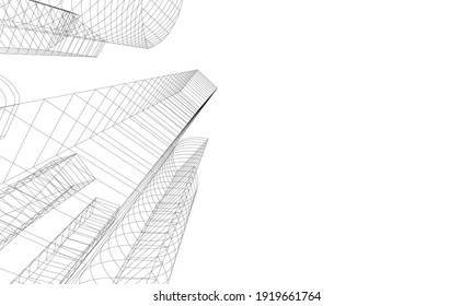 Perspective view of abstract modern architecture vector 3d illustration