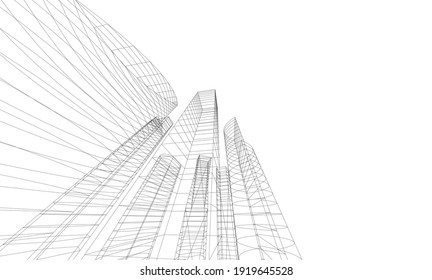 Vista de perspectiva de la arquitectura abstracta moderna de ciudad vector 3d ilustración