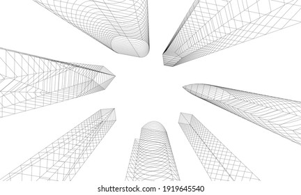 Vista de perspectiva de la arquitectura abstracta moderna de ciudad vector 3d ilustración