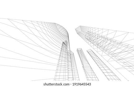 Perspective view of abstract modern city architecture vector 3d illustration
