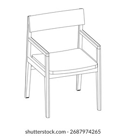 Vista de Perspectiva contorno blanco y negro de una silla, boceto de línea de muebles minimalistas para visualización de diseño de interiores.