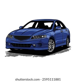 Perspective view blue sedan car