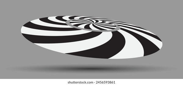 Perspective view to circle with geometric optical illusion effect. White and black psychedelic circle.