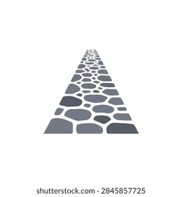 Perspective view of a cobblestone path or stone walkway isolated on a white background for design
