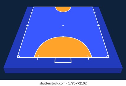 Perspektive Ansicht Halbfeld für Futsal. Orange Outline of lines futsal Feld Vektorgrafik. Vektorgrafik