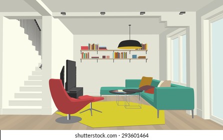 Perspective view of the interior of the living room