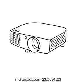 Perspective view of LCD Projector video presentation and home Entertainment isolated on white background. Editable stroke. Vector illustration EPS 10.
