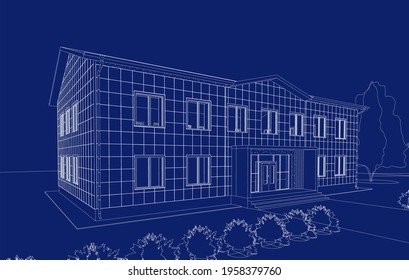 Vista panorámica del edificio de oficinas. Ilustración vectorial 3d aislada en plano.