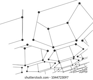 Perspective view on honeycomb. Hexagon pattern background. Isometric geometry. Molecule and communication pattern. Connected lines with dots.
