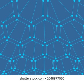 Perspective view on honeycomb. Hexagon pattern background. Isometric geometry. Molecule and communication pattern. Connected lines with dots.