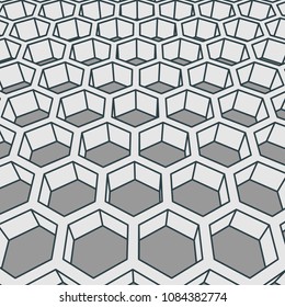 Perspective view on honeycomb. Hexagon pattern background. Isometric geometry