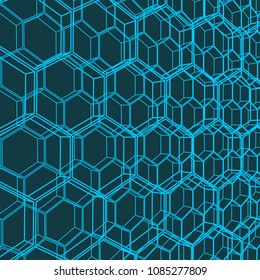 Perspective view on honeycomb. Hexagon pattern background. Isometric geometry