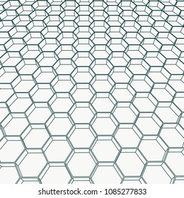 Perspective view on honeycomb. Hexagon pattern background. Isometric geometry