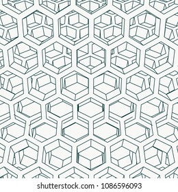 Perspective view on honeycomb. Hexagon pattern background. Isometric geometry