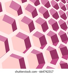Perspective view on honeycomb. Hexagon pattern background. Isometric geometry