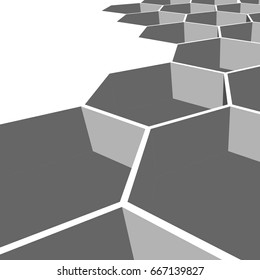 Perspective view on honeycomb. Hexagon pattern background. Isometric geometry