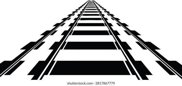 Perspective view of railway tracks isolated on white background. Illustration of train rails leading into the distance.