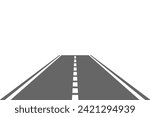 Perspective view of road going far away. Empty highway with marking stretching into distance. Travelling, trip, forward movement, future concept. Vector flat illustration