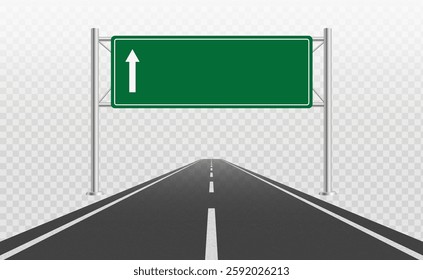 Perspective view road track with green sign board.  Empty highway with directions sign. Vector EPS 10