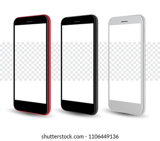 Perspective view smartphone mockup three colour. Vector illustration for technology and easy place demo on screen.