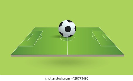 Perspective view of soccer field and soccer ball on white background. Vector illustration.