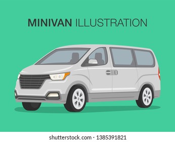 Perspective View Of White Mini Van. Flat Vector Illustration Of Shuttle Bus. 