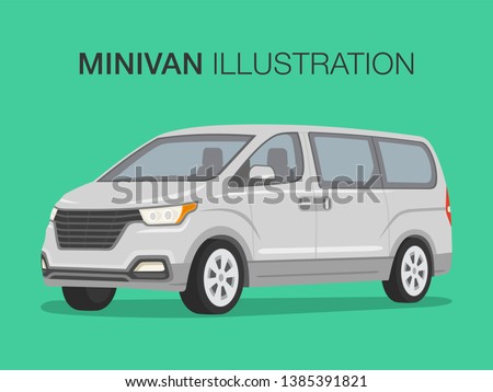 Perspective view of white mini van. Isolated modern shuttle bus. Flat vector illustration template.