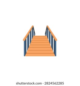 Perspective View of a Wooden Pedestrian Bridge with Blue Metal Railings and Orange Timber Planks