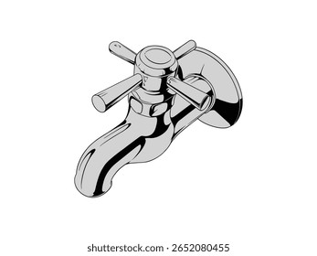 Perspective water tap illustration, isolated white background