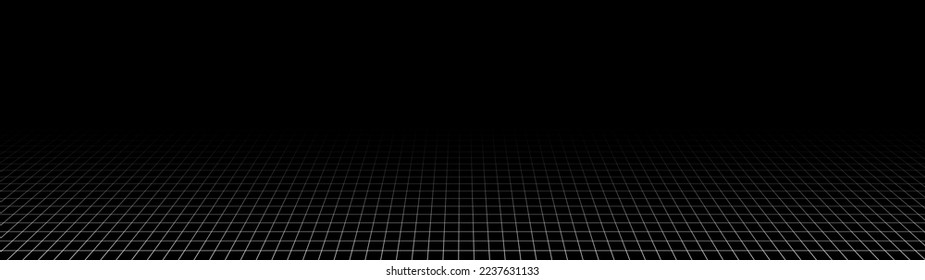Sichtbares weißes Gitter auf dunklem Hintergrund. Futuristische Vektorgrafik. Hintergrund im Stil der 80er Jahre.