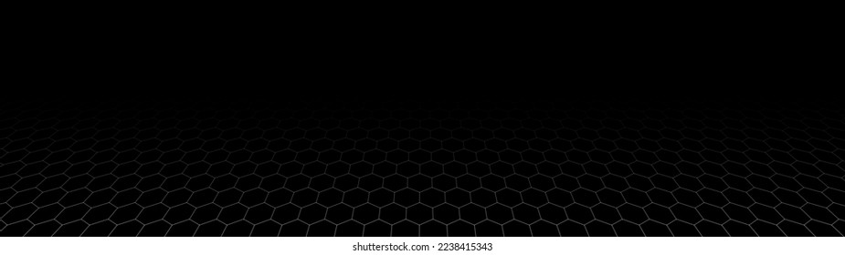 Perspective white mesh in the form of honeycombs on a dark background. Futuristic vector illustration. Background in the style of the 80s.