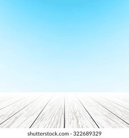 Perspective wooden floor texture with blue background - Vector