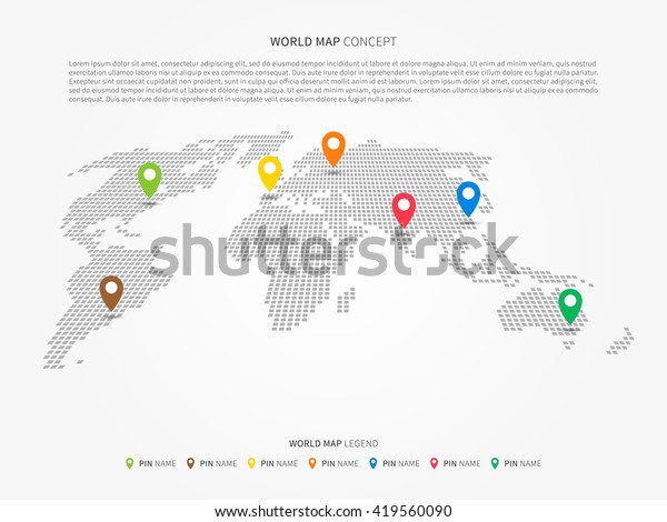 カラフルなポインタを持つ 遠近法のワールドマップインフォグラフィック 現代の遠近法世界地図とピングラフィック デザイン 国際世界地図のレイアウト グローバルマップのクリエイティブコンセプト のベクター画像素材 ロイヤリティフリー