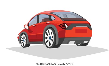 Perspectives rear side view of sedan red car. Can see interior of car. Isolated of white background.