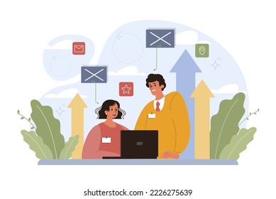 Perspectives. Searching for opportunities, decisions, new ideas. Characters looking into the future. Outlook, forecast or visionary set. Flat vector illustration