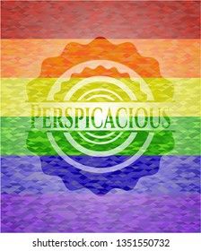 Perspicacious on mosaic background with the colors of the LGBT flag