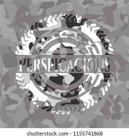 Perspicacious written on a grey camouflage texture
