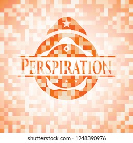 Perspiration orange tile background illustration. Square geometric mosaic seamless pattern with emblem inside.