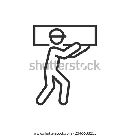 Persson carries an object on his shoulder, linear icon. Loader. Line with editable stroke