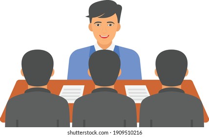 To Persuade Cocnept, Hrm Symbol On White Background, Manager Is Giving Instructions To Employees Vector Color Icon Design, Business Meeting Stock Illustration