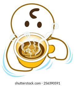 Persuaded coffee or coco for you please try and have a break or breakfast, He is pantomime, Cartoon vector character design cute and funny background white color.