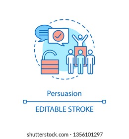 Persuasion concept icon. Leading abilities. Public speaking. Team building. Leader qualities. Leadership skills idea thin line illustration. Vector isolated outline drawing. Editable stroke