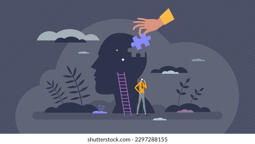 Persuasion as give idea or decision from thinking process tiny person concept. Intelligence and logic guidance with influence from advice vector illustration. Persuading for believe or thought effect