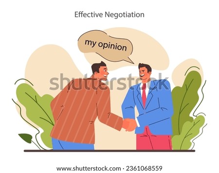 Persuasion. Negotiation skill, the ability to convince people. Cognitive influence and authoritative opinion. Dialogue between characters. Flat vector illustration [[stock_photo]] © 