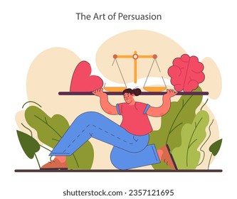 Persuasión. La habilidad blanda, la capacidad de convencer a la gente. Influencia cognitiva y opinión autorizada. Motivación, inspiración y control en la toma de decisiones. Ilustración vectorial plana