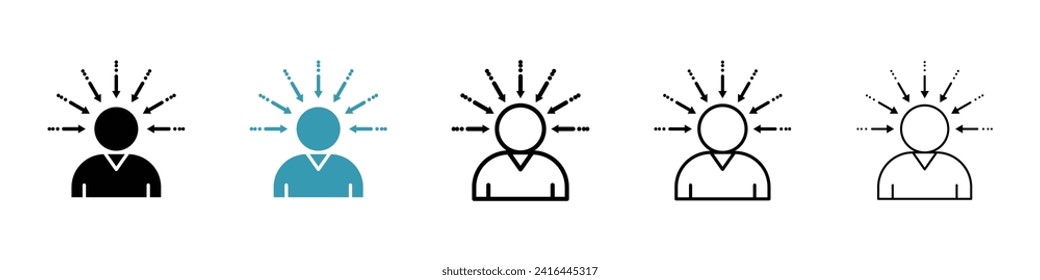 Vektor-Vektorsymbol-Set für Überzeugungsarbeit. Brainstorming Blandishment Aufmerksamkeit mit dem Mann Zwang Pfeil Vektorsymbol für Ui Designs.