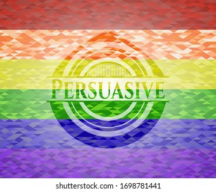 Símbolo persuasivo sobre fondo de mosaico con los colores de la bandera LGBT