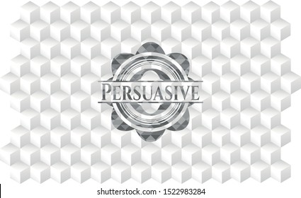 Persuasive realistic grey emblem with cube white background