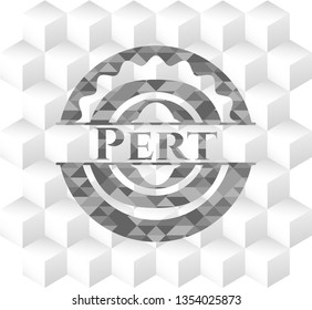 Pert grey badge with geometric cube white background